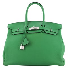 Hermès - Sac à main Birkin en bambou Togo avec accessoires en palladium 35