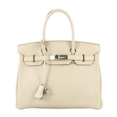 Hermes Birkin Handbag Beton Clemence with Palladium Hardware 30