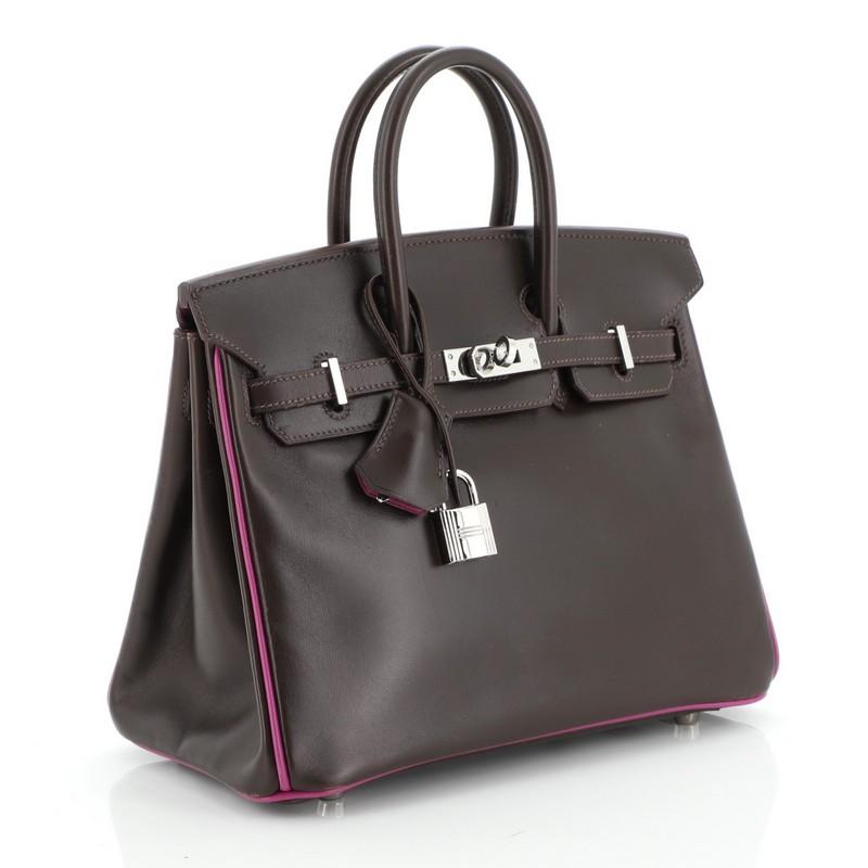 Black Hermes Birkin Handbag Bicolor Box Calf with Palladium Hardware 25