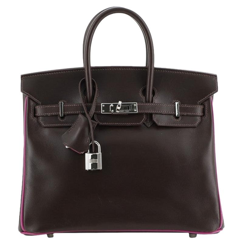 Hermes Birkin Handbag Bicolor Box Calf with Palladium Hardware 25