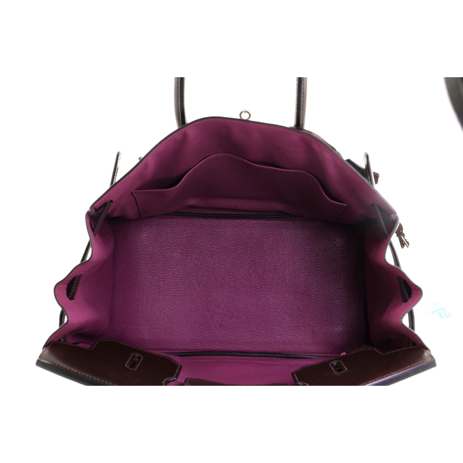 Hermes Birkin Handbag Bicolor Box Calf with Palladium Hardware 35 7