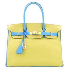 Hermes Birkin Handbag Bicolor Chevre de Coromandel with Gold Hardware 30