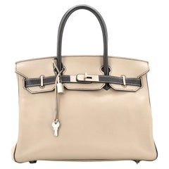 Hermes Birkin Handbag Bicolor Chevre Mysore with Brushed Palladium Hardware