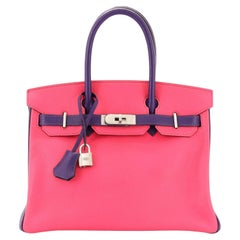 Hermes 5P Pink Rose Shocking Blue Aztec Sellier Chèvre Kelly 28 Handbag -  MAISON de LUXE