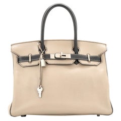 Hermes Birkin Handbag Bicolor Chevre Mysore with Brushed Palladium Hardware