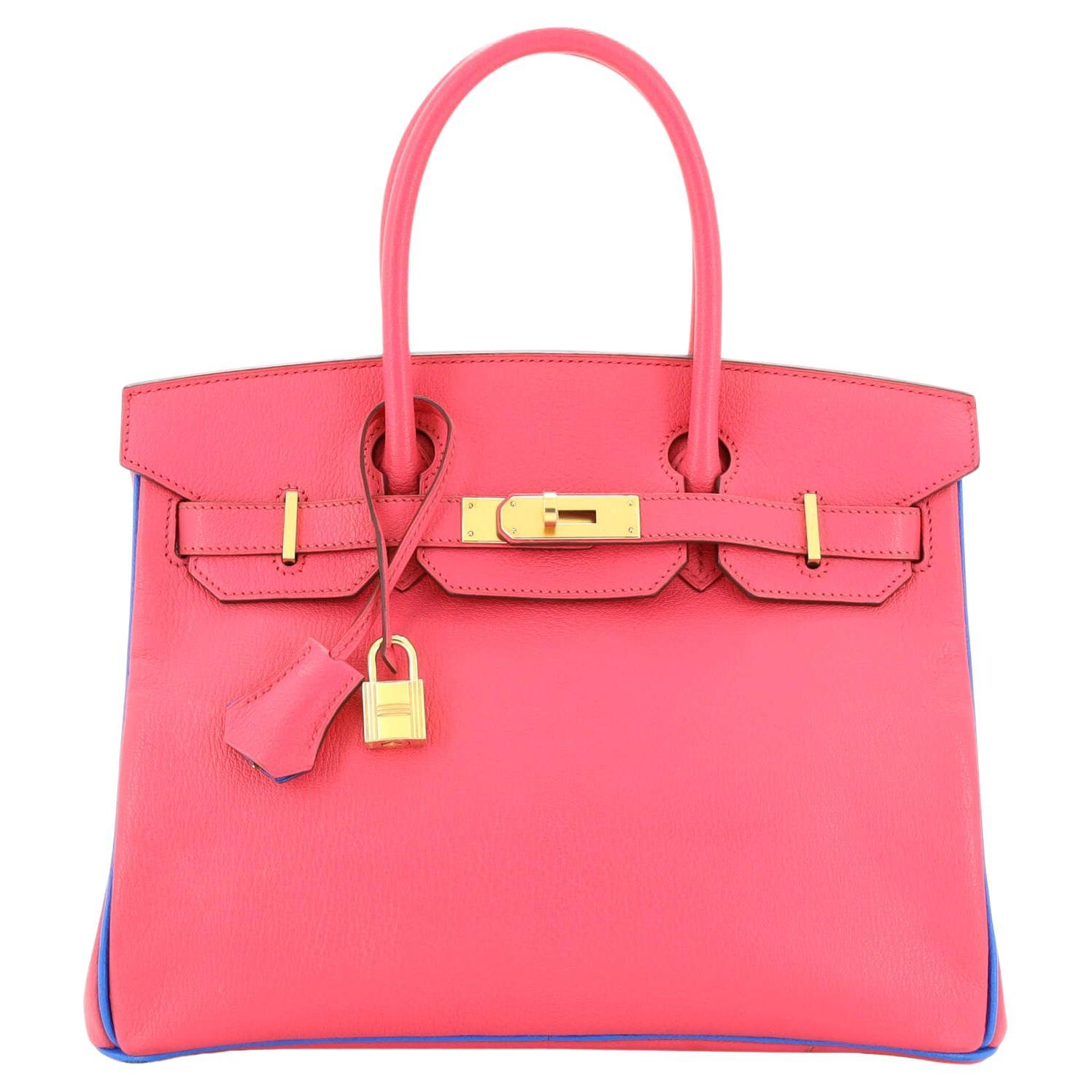 Hermes Birkin Handbag Bicolor Chevre Mysore with Gold Hardware 30