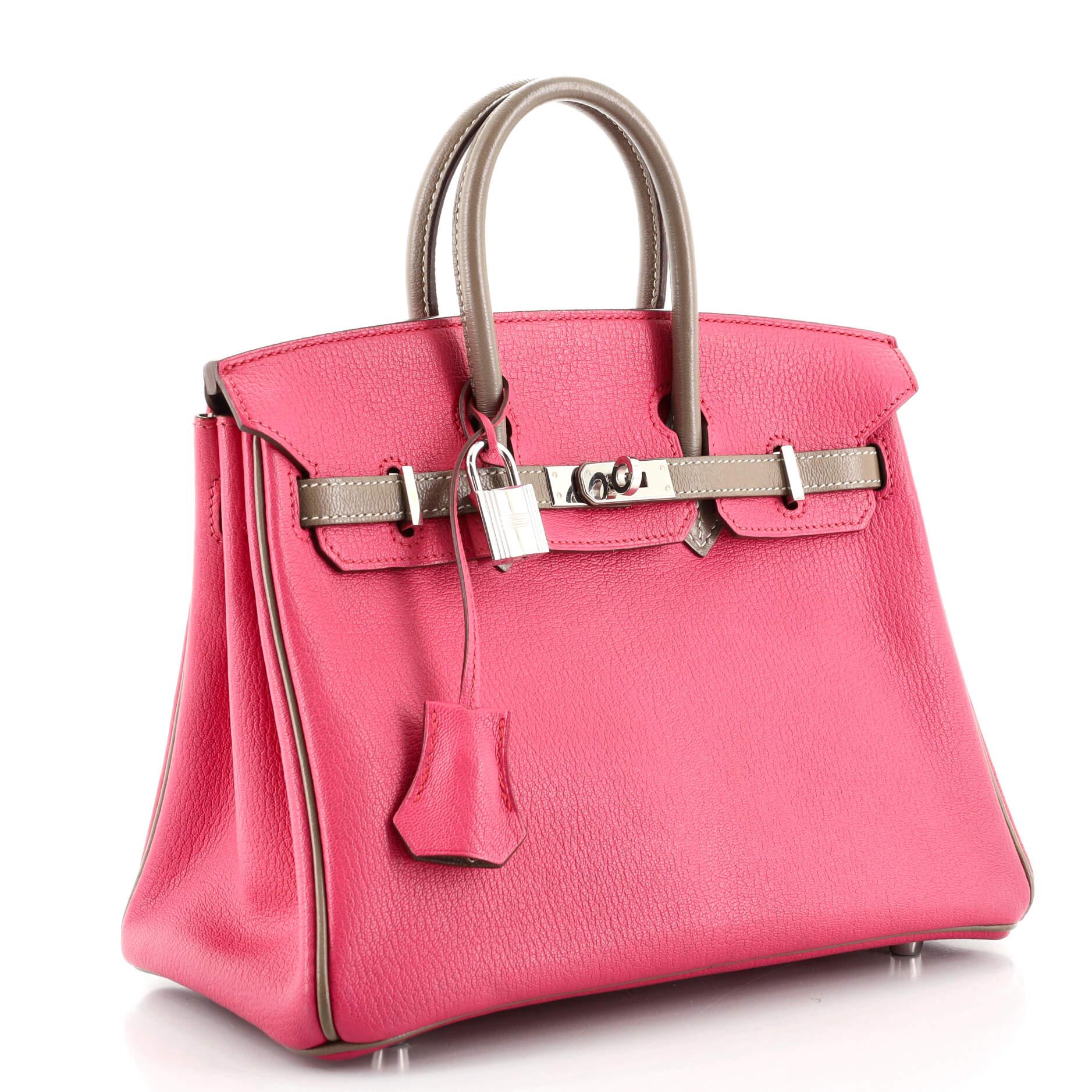 Pink Hermes Birkin Handbag Bicolor Chevre Mysore with Palladium Hardware 25