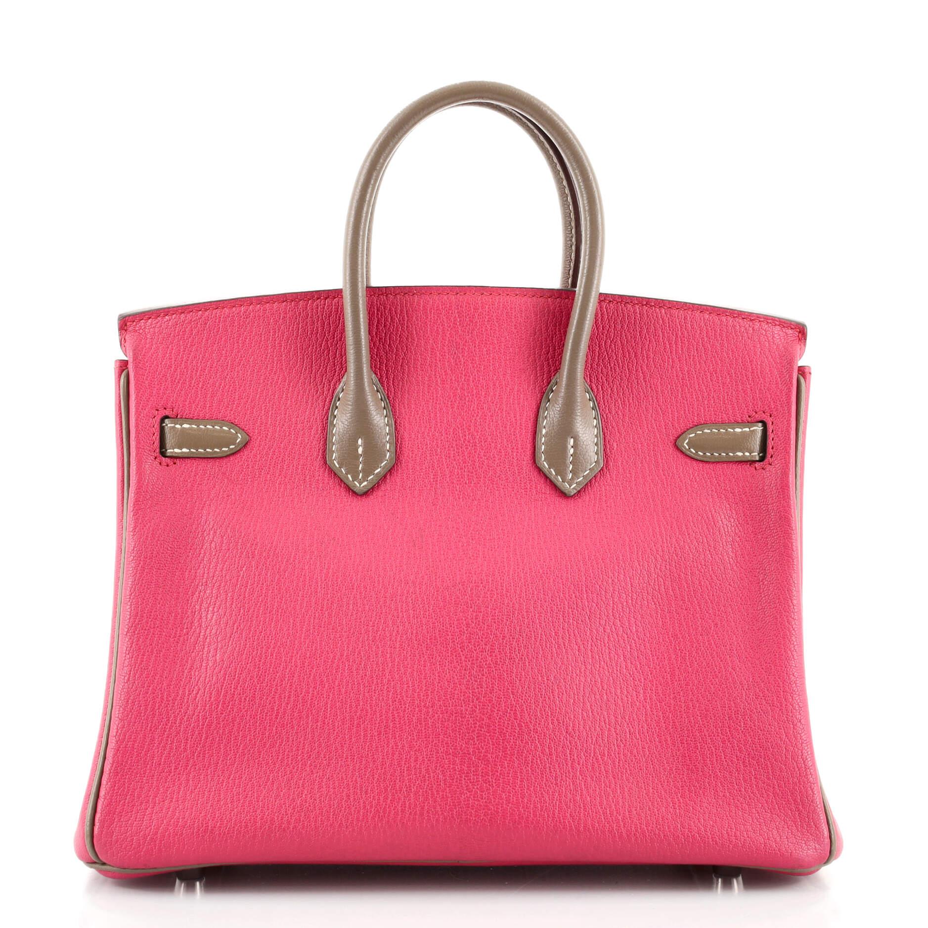 Hermes Birkin Handbag Bicolor Chevre Mysore with Palladium Hardware 25 In Fair Condition In NY, NY