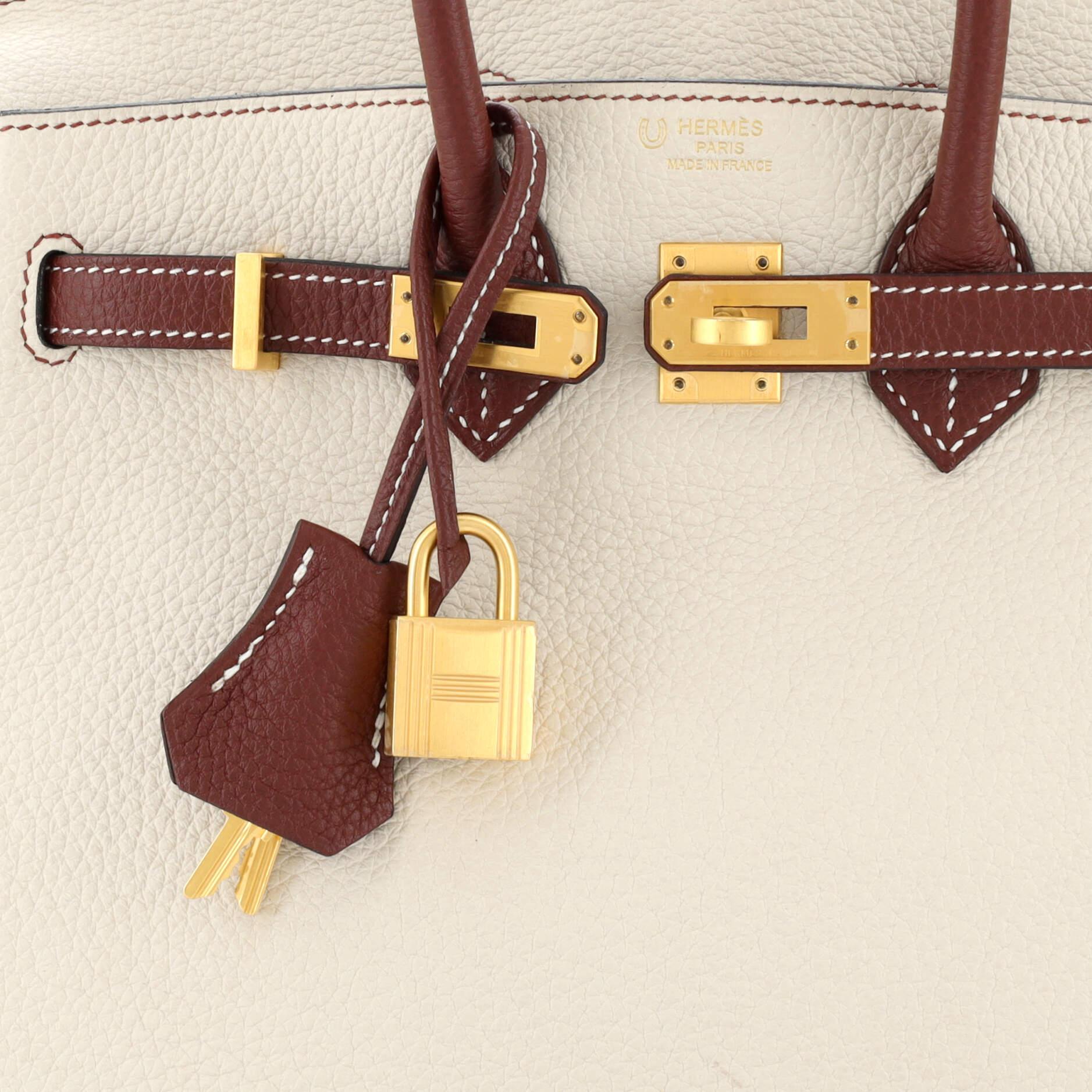 Hermes Birkin Handbag Bicolor Clemence with Brushed Gold Hardware 25 For Sale 2