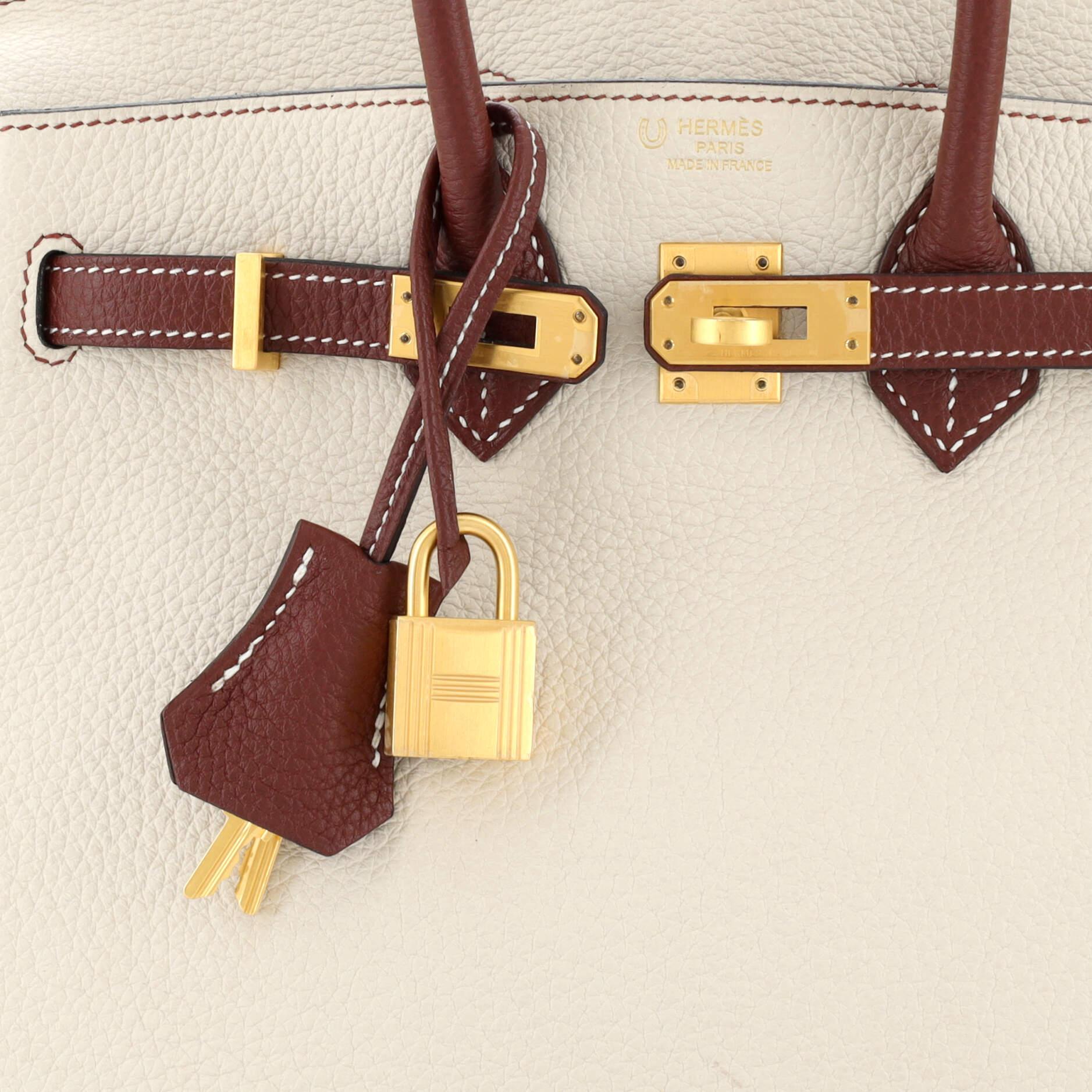 Hermes Birkin Handtasche Bicolor Clemence mit gebürstetem Gold Hardware 25 im Angebot 2
