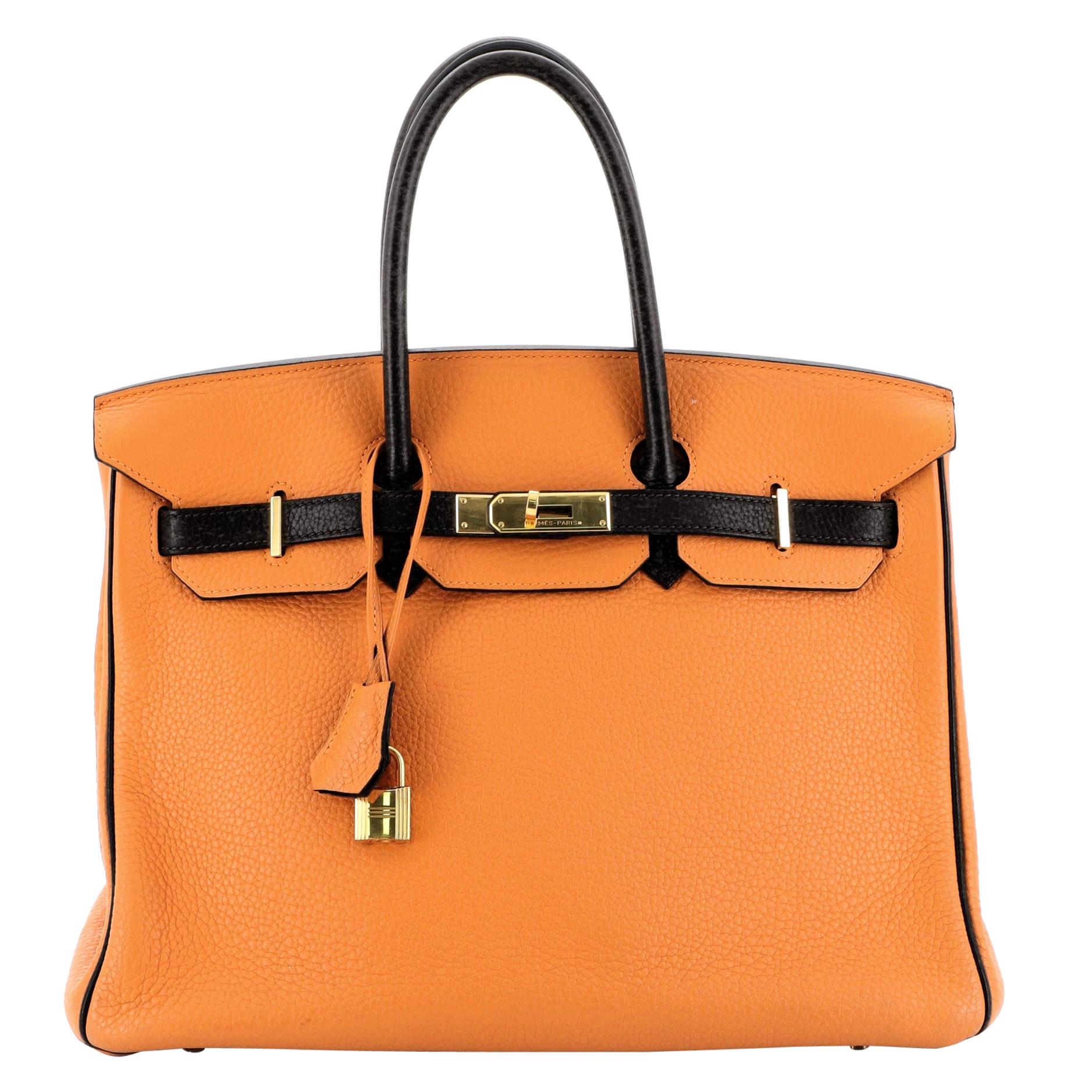 Hermes Birkin Handbag Bicolor Clemence With Gold Hardware 35
