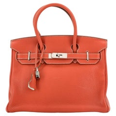 Hermes Birkin Handbag Bicolor Clemence with Palladium Hardware 30