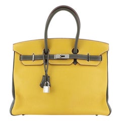 Hermes Birkin Handbag Bicolor Clemence With Palladium Hardware 35