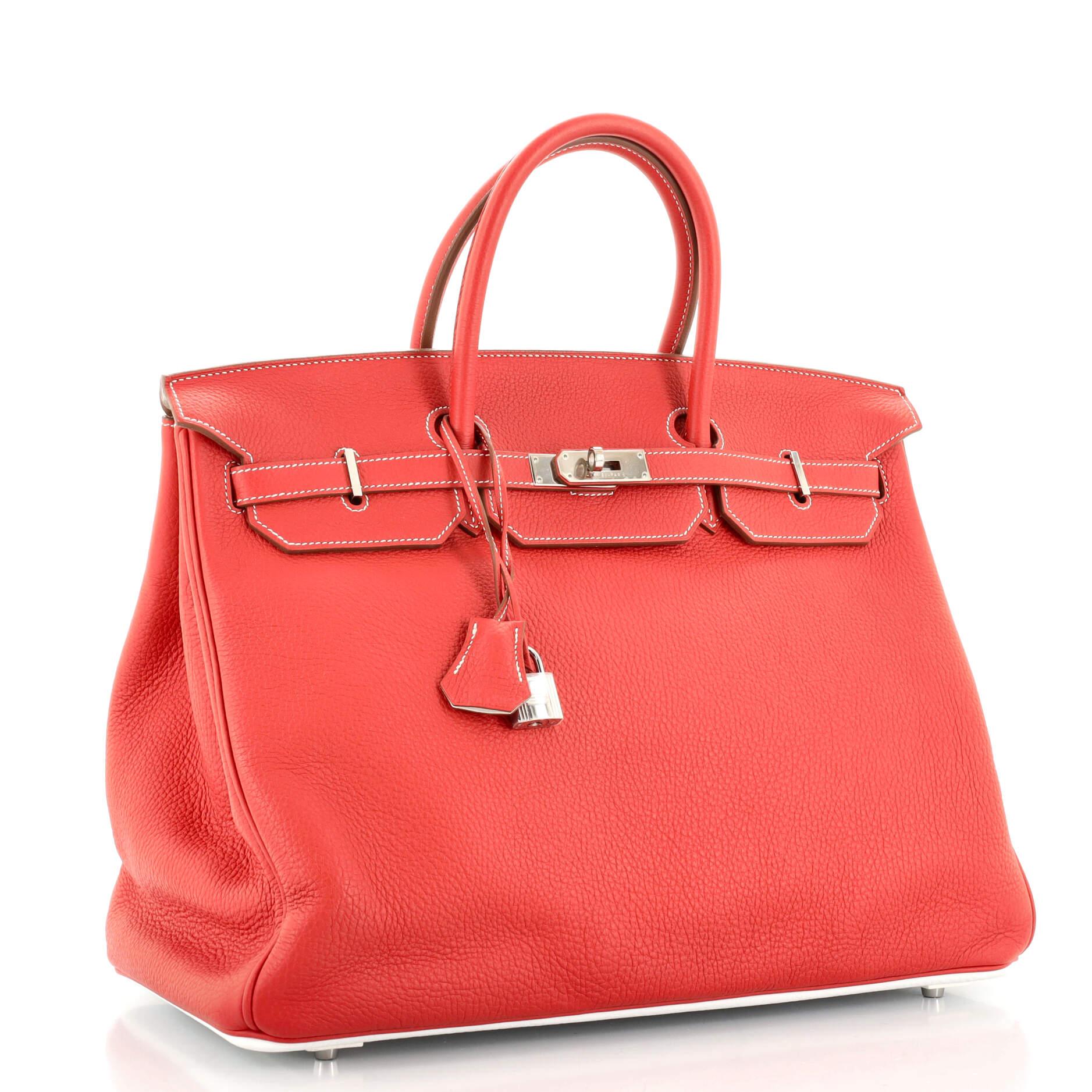 Red Hermes Birkin Handbag Bicolor Clemence with Palladium Hardware 40