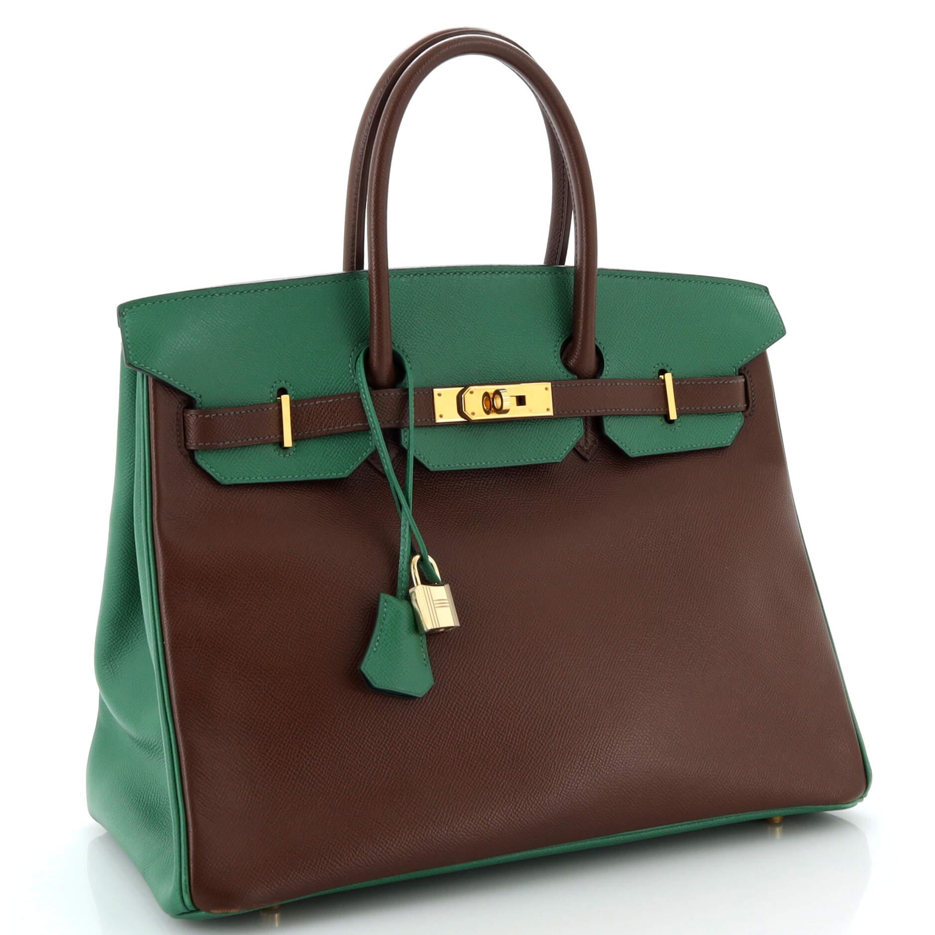 Hermes Birkin Handbag Bicolor Courchevel with Gold Hardware 35 In Fair Condition For Sale In NY, NY