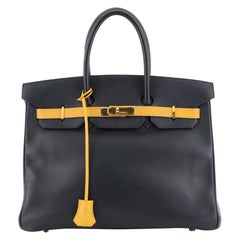 Hermes Birkin Handbag Bicolor Courchevel with Gold Hardware 35