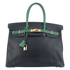 Hermes Birkin Handbag Bicolor Courchevel With Gold Hardware 35 