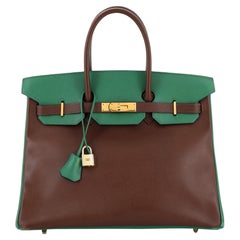 Hermes Birkin Handbag Bicolor Courchevel with Gold Hardware 35
