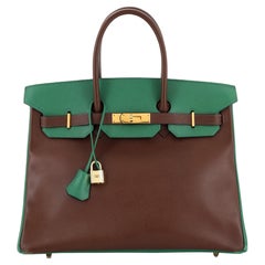 Hermes Birkin Handtasche Bicolor Courchevel mit Gold Hardware 35