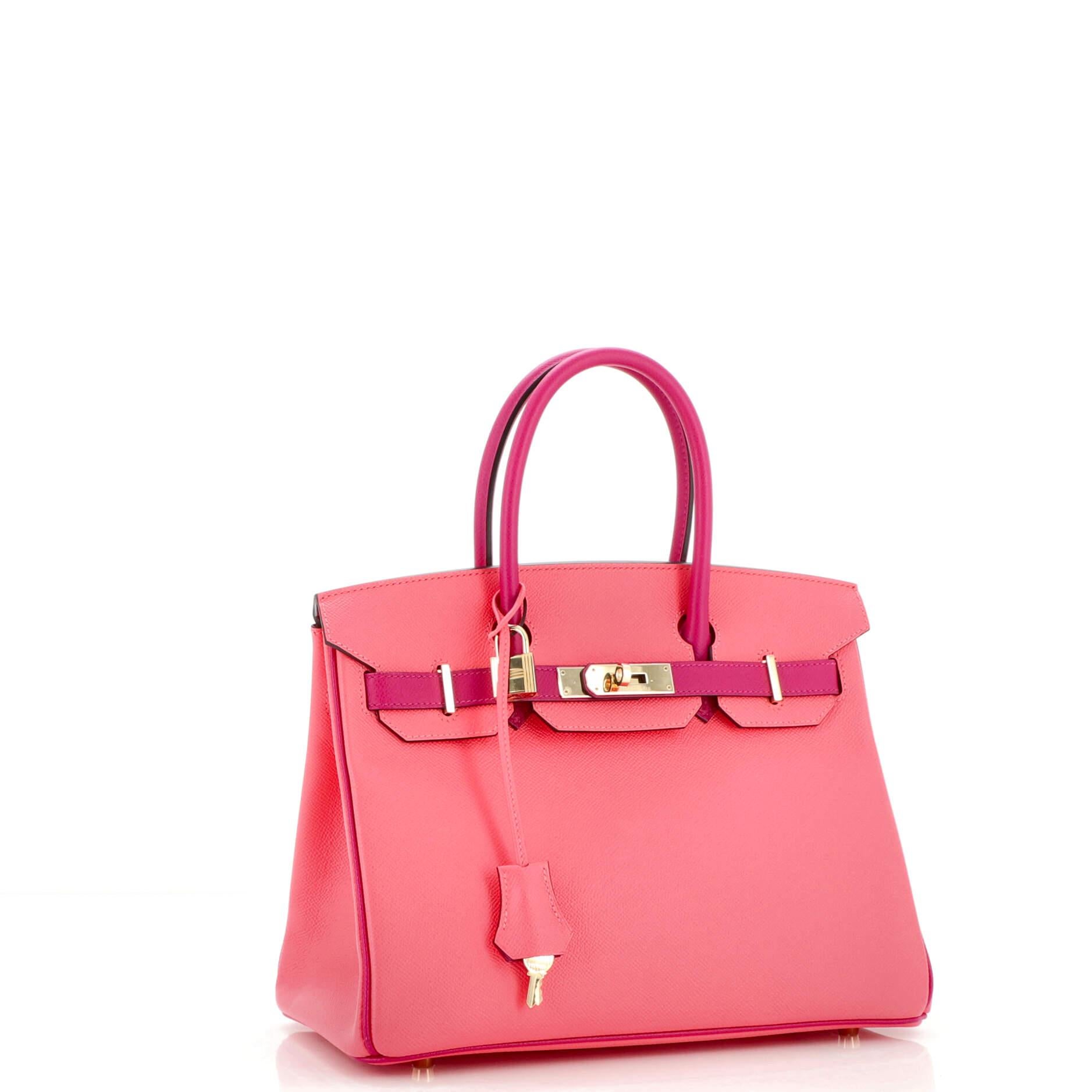 Pink Hermes Birkin Handbag Bicolor Epsom with Gold Hardware 30