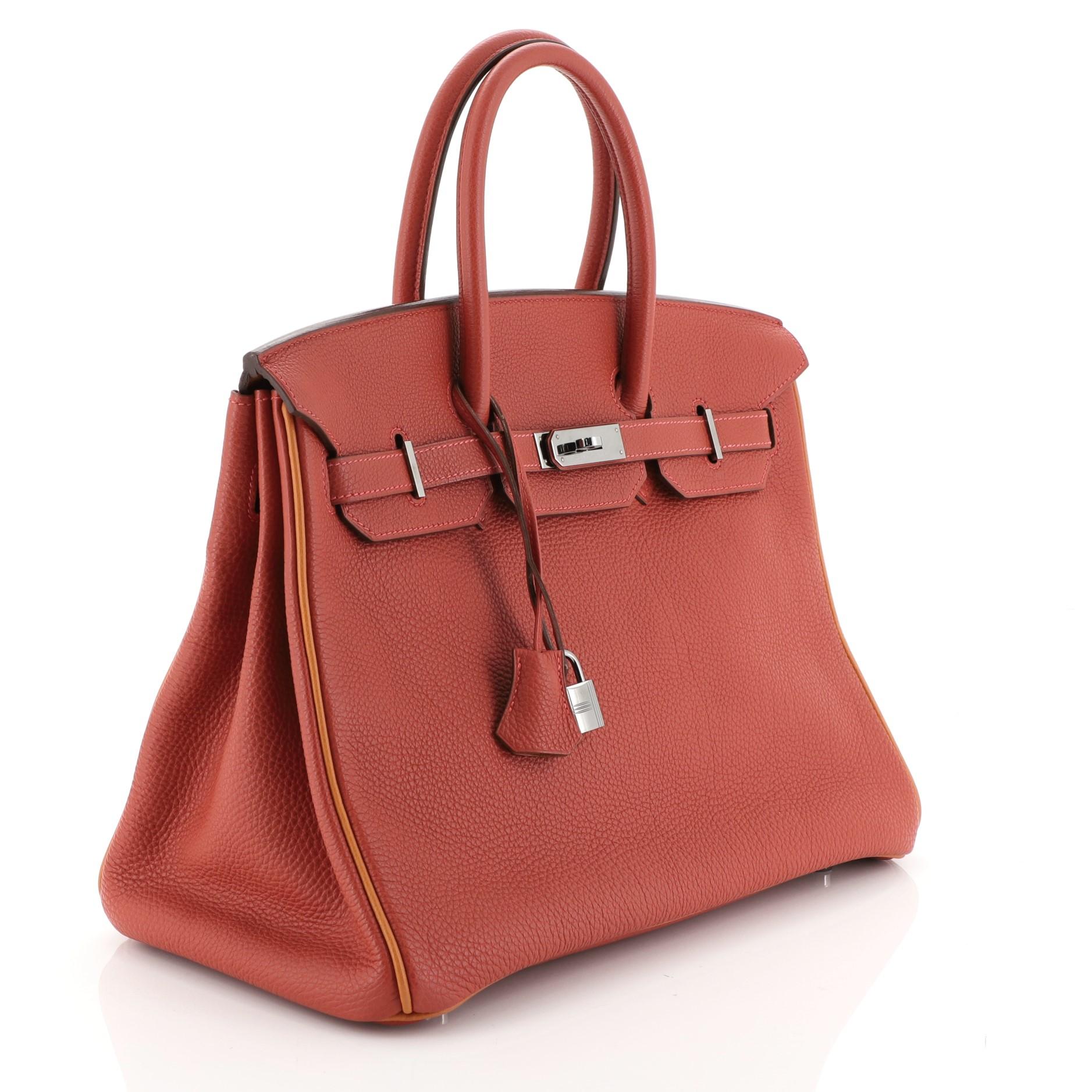 Red Hermes Birkin Handbag Bicolor Togo with Ruthenium Hardware 35