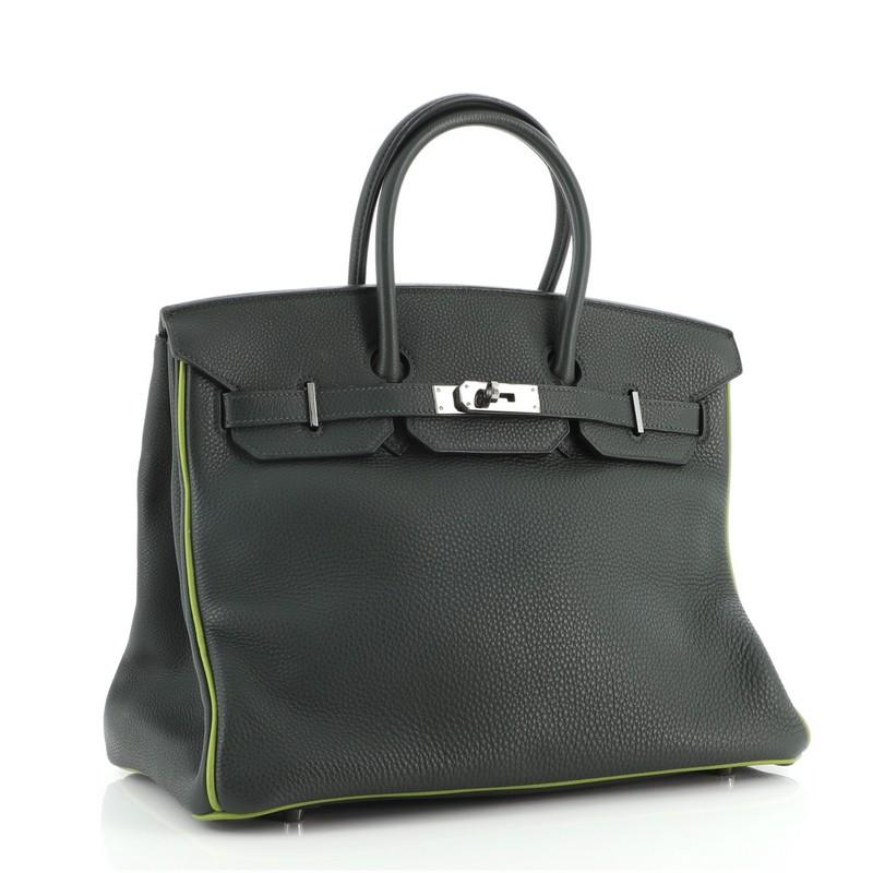 Black Hermes Birkin Handbag Bicolor Togo with Ruthenium Hardware 35
