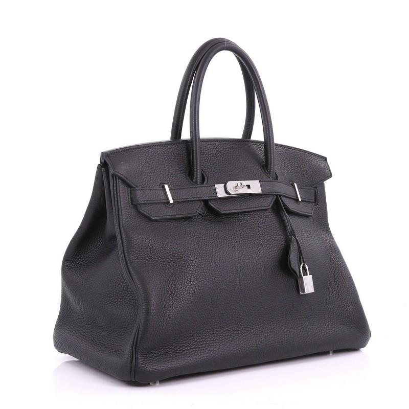 Hermes Birkin Handbag Black Clemence with Palladium Hardware 35 In Good Condition In NY, NY