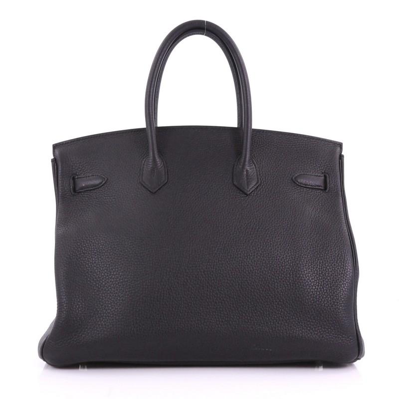 Women's or Men's Hermes Birkin Handbag Black Clemence with Palladium Hardware 35
