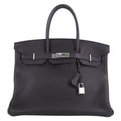 Hermes Birkin Handbag Black Clemence with Palladium Hardware 35