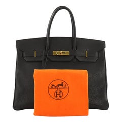 Hermes Birkin Handbag Black Fjord with Gold Hardware 35