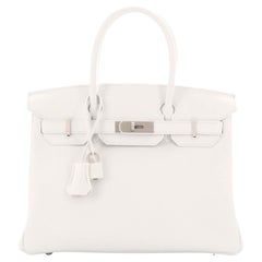 Hermes Birkin Handbag Blanc Clemence with Brushed Palladium Hardware 30