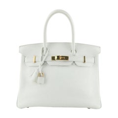 Hermes Birkin Handbag Blanc Clemence With Gold Hardware 30 