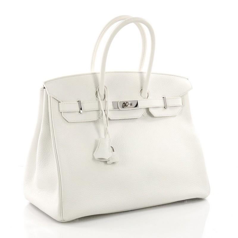 Beige Hermes Birkin Handbag Blanc Clemence with Palladium Hardware 35