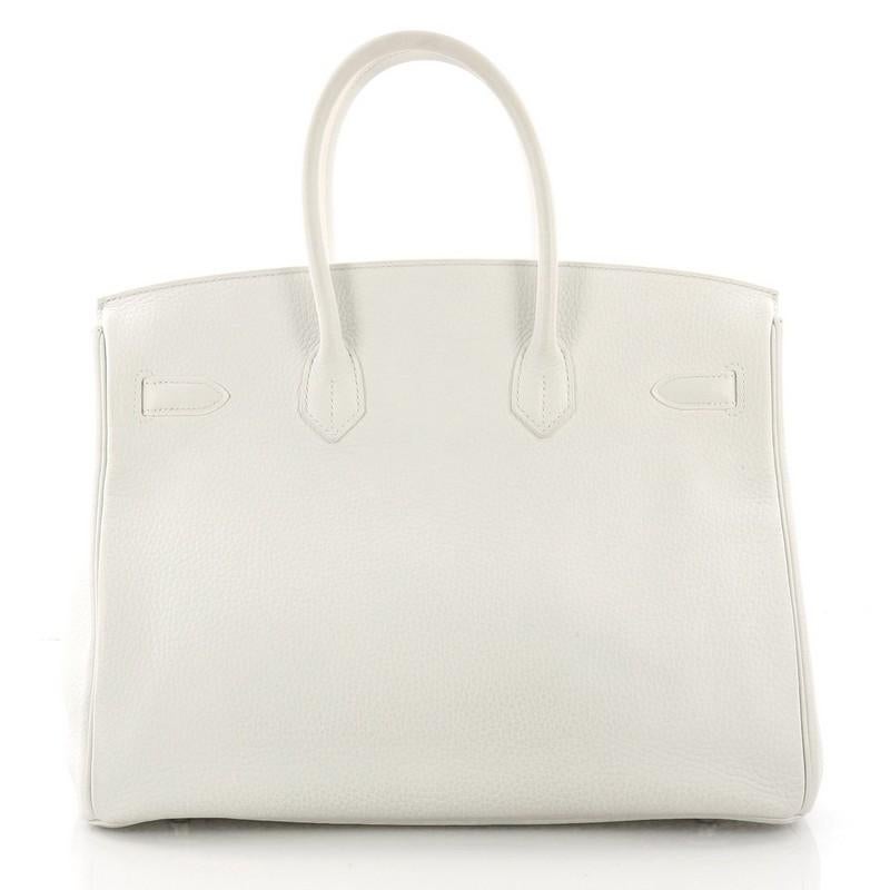 Hermes Birkin Handbag Blanc Clemence with Palladium Hardware 35 In Good Condition In NY, NY
