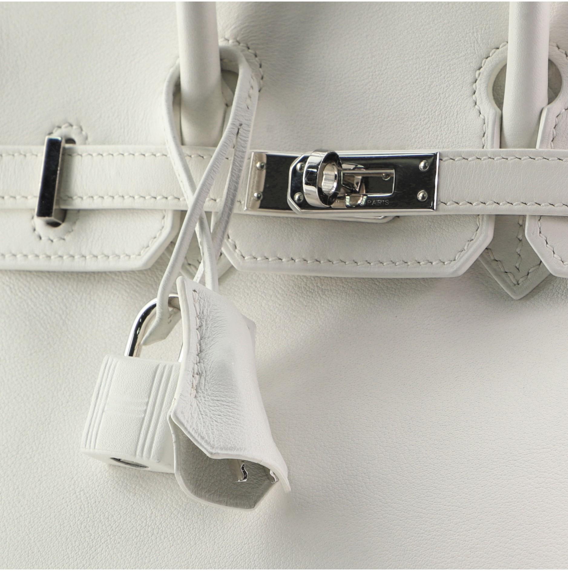 Gray Hermes Birkin Handbag Blanc Swift with Palladium Hardware 25