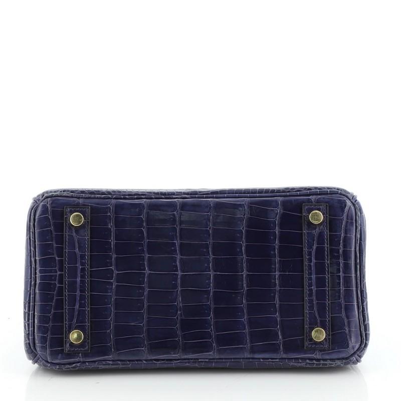 Hermes Birkin Handbag Bleu Abysse Shiny Porosus Crocodile with Gold Hardw In Good Condition In NY, NY