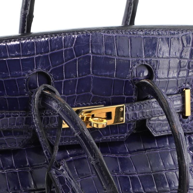 Hermes Birkin Handbag Bleu Abysse Shiny Porosus Crocodile with Gold Hardw 2
