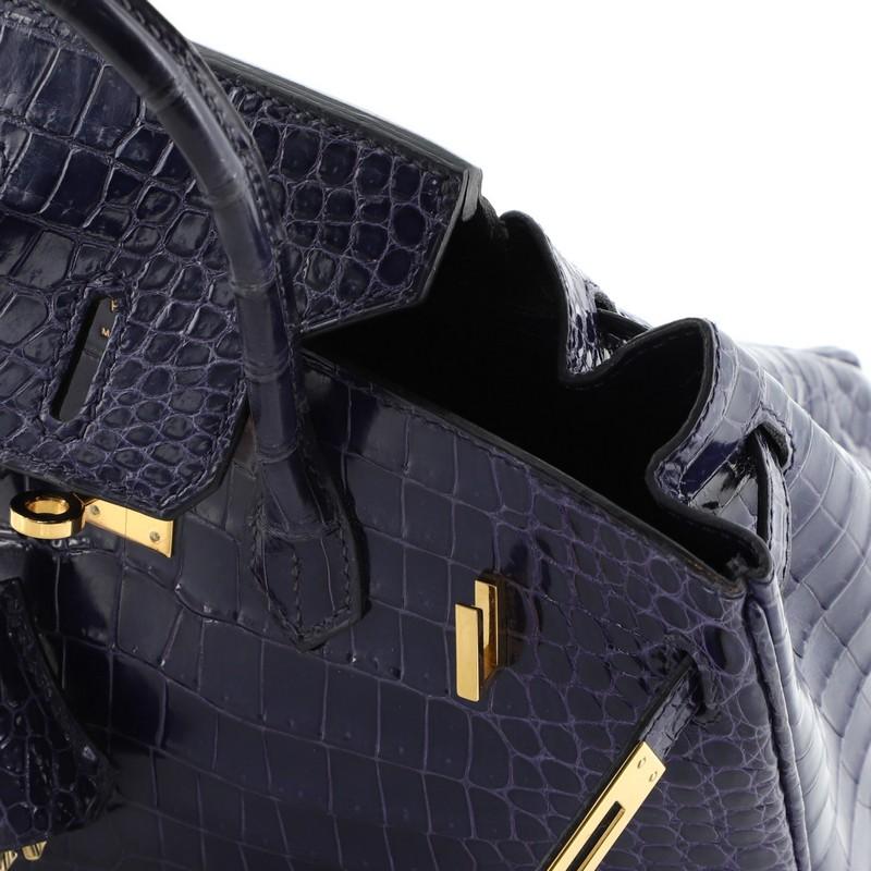 Hermes Birkin Handbag Bleu Abysse Shiny Porosus Crocodile with Gold Hardw 3