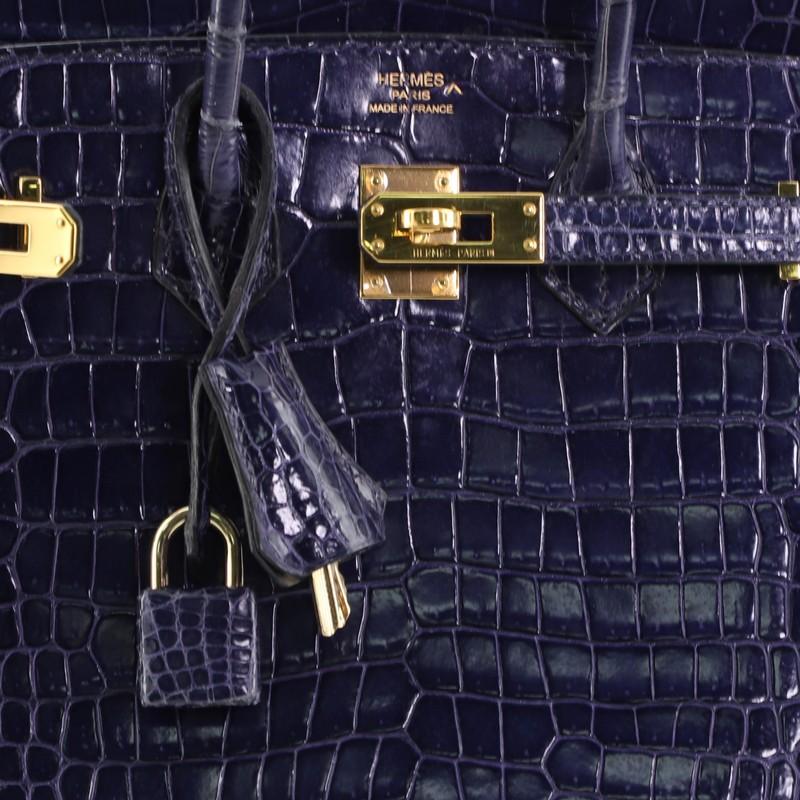 Hermes Birkin Handbag Bleu Abysse Shiny Porosus Crocodile with Gold Hardw 4