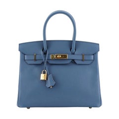Hermes Birkin Handbag Bleu Agate Epsom With Gold Hardware 30 