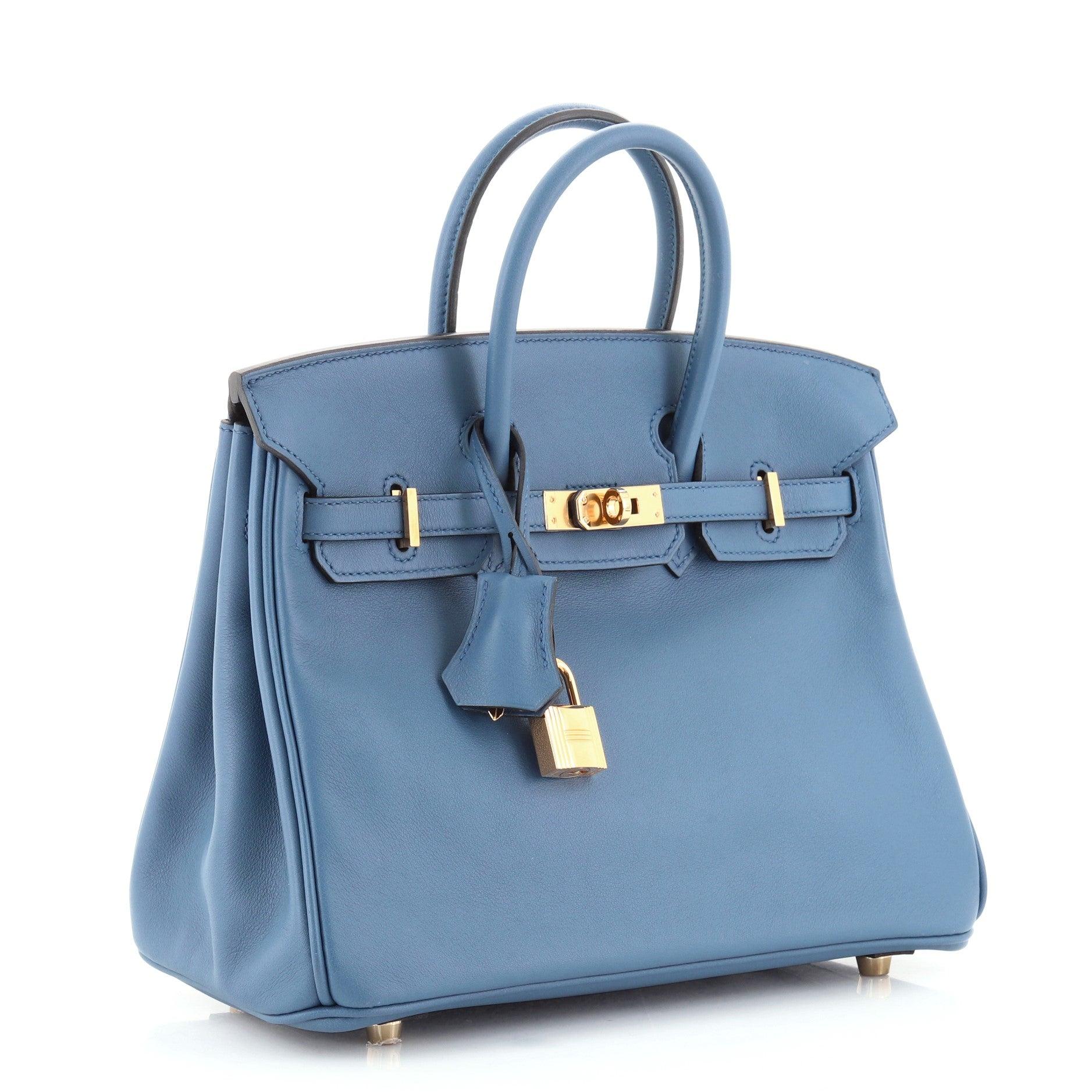 Blue Hermes Birkin Handbag Bleu Agate Swift with Gold Hardware 25