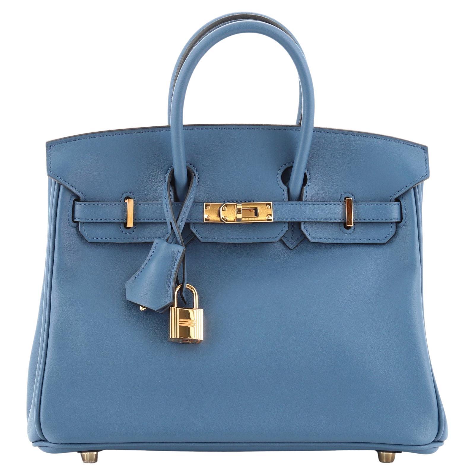 Hermes Birkin Handbag Bleu Agate Swift with Gold Hardware 25