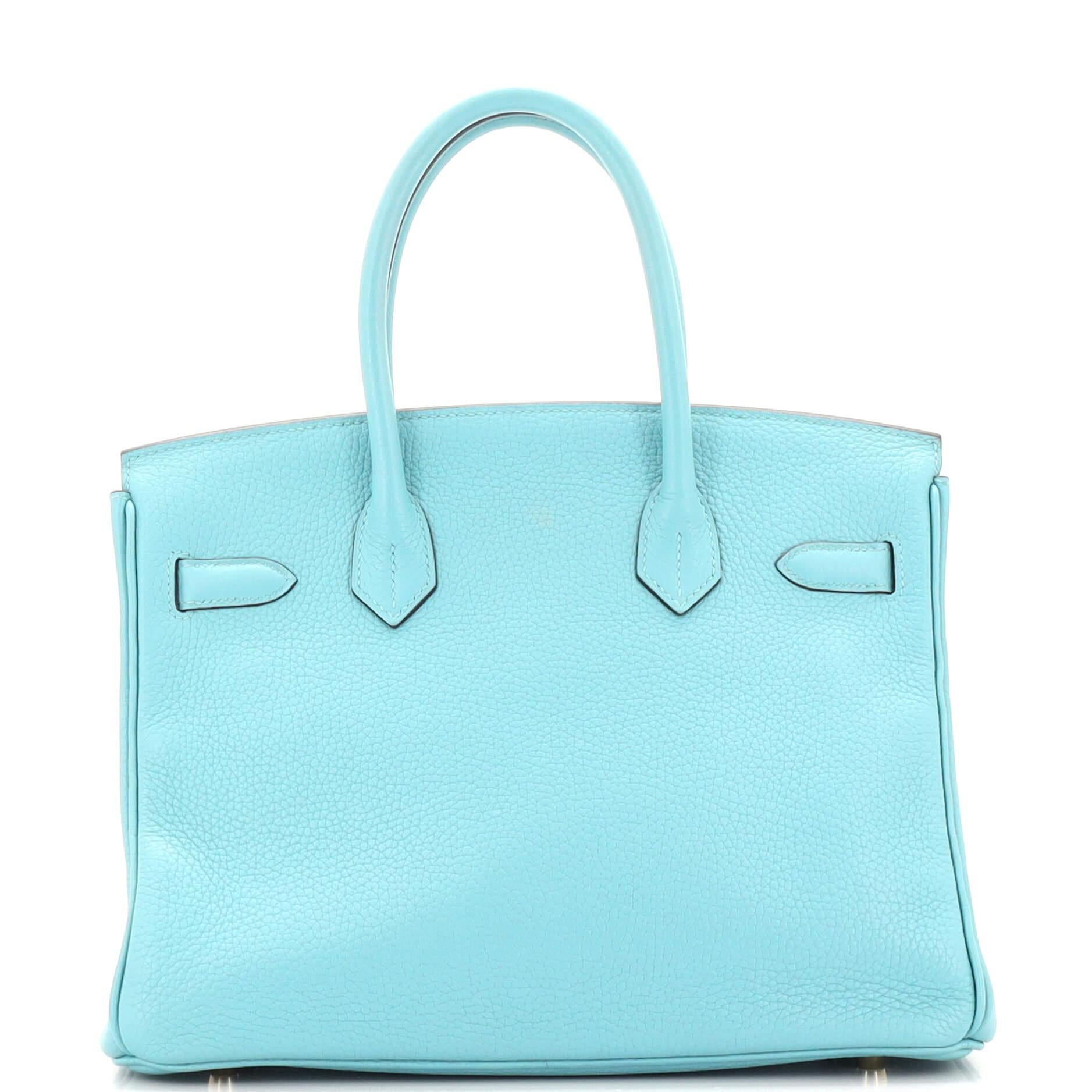 Hermes Birkin Handbag Bleu Atoll Clemence with Gold Hardware 30 In Good Condition In NY, NY