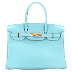 Hermes Birkin Handbag Bleu Atoll Clemence with Gold Hardware 30