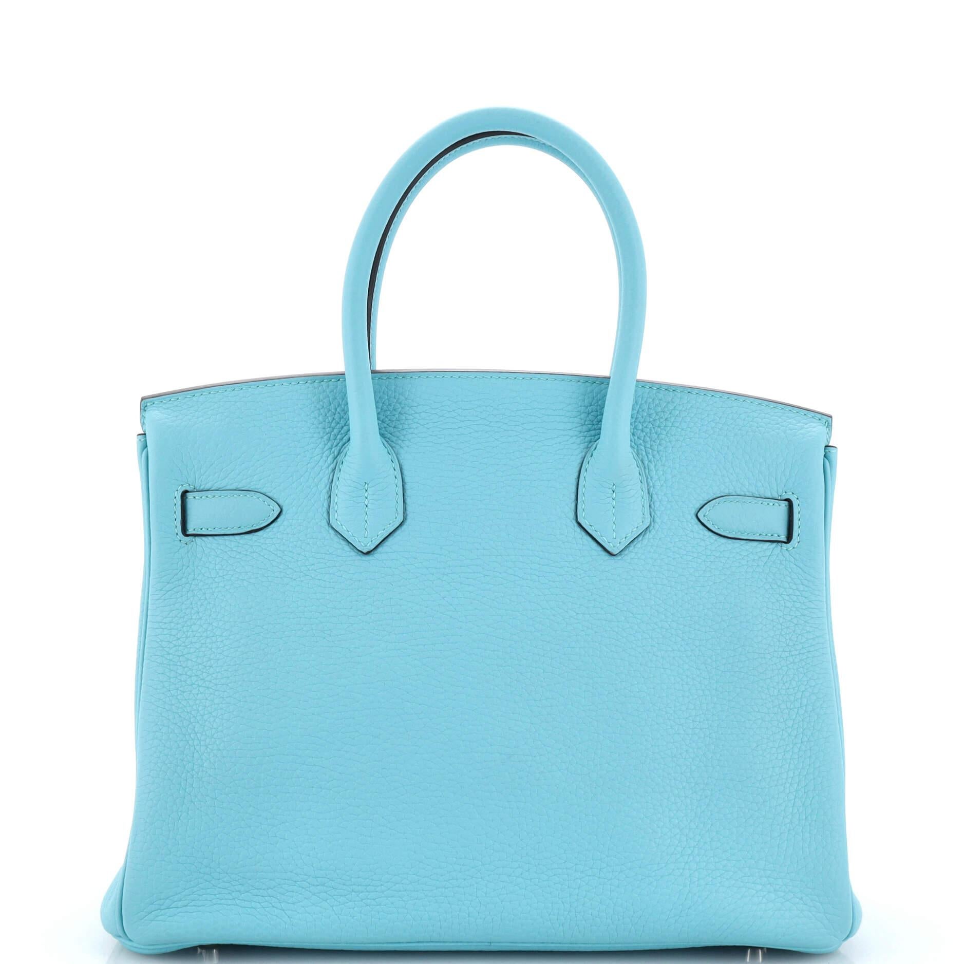 Hermes Birkin Handbag Bleu Atoll Clemence with Palladium Hardware 30 In Good Condition In NY, NY