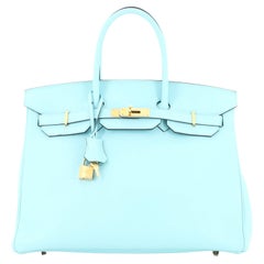 Hermes Birkin Handbag Bleu Atoll Epsom with Gold Hardware 35