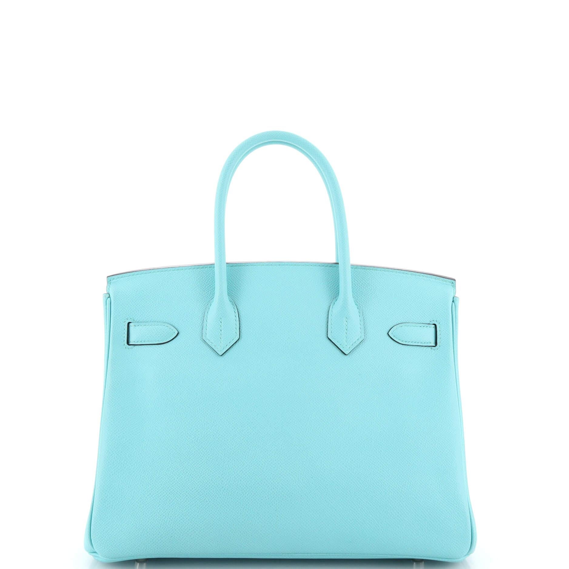 Women's Hermes Birkin Handbag Bleu Atoll Epsom with Palladium Hardware 30
