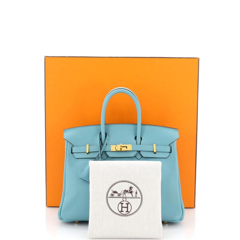 Hermes Birkin Handbag Bleu Atoll Swift with Gold Hardware 25 For