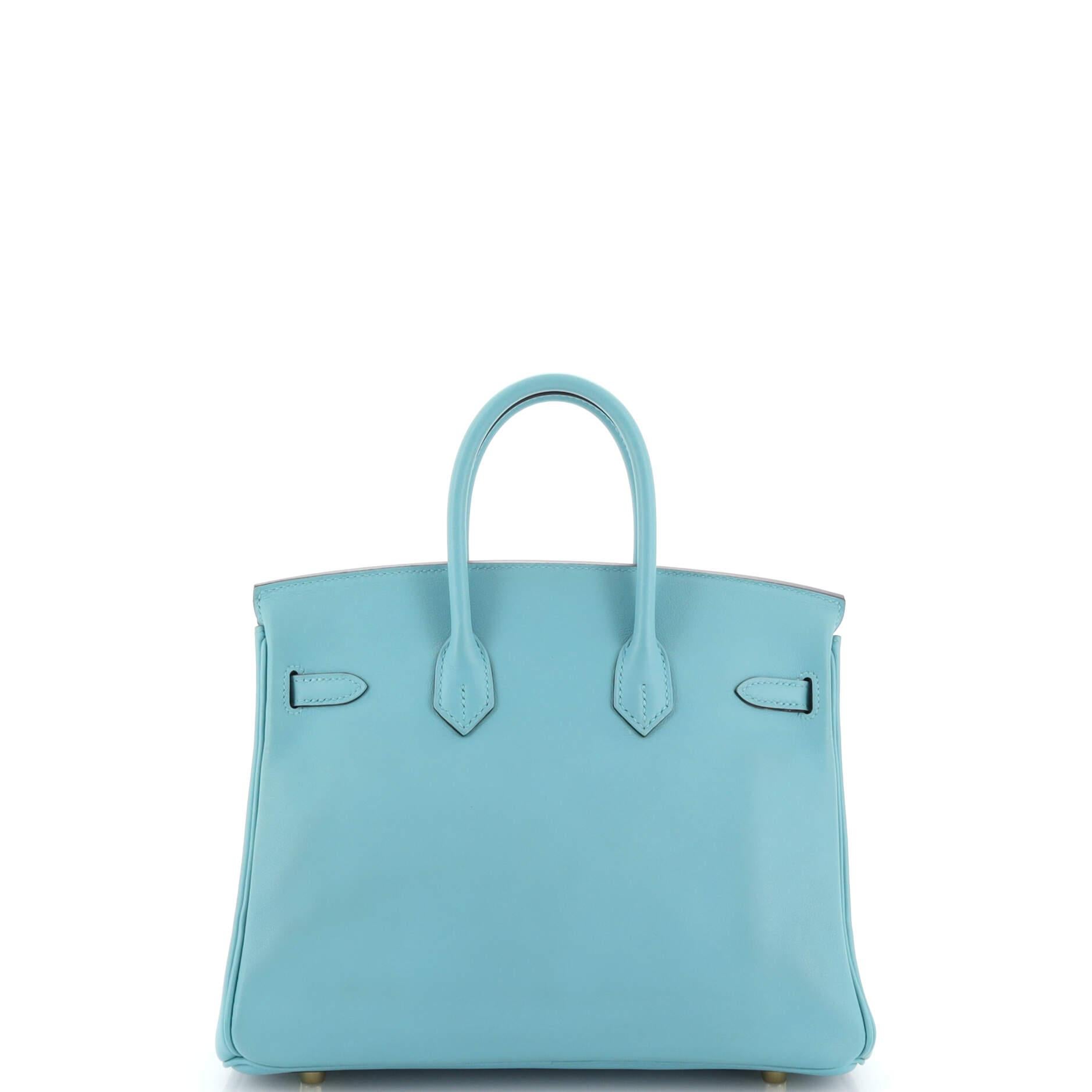 Women's or Men's Hermes Birkin Handbag Bleu Atoll Swift with Gold Hardware 25 For Sale