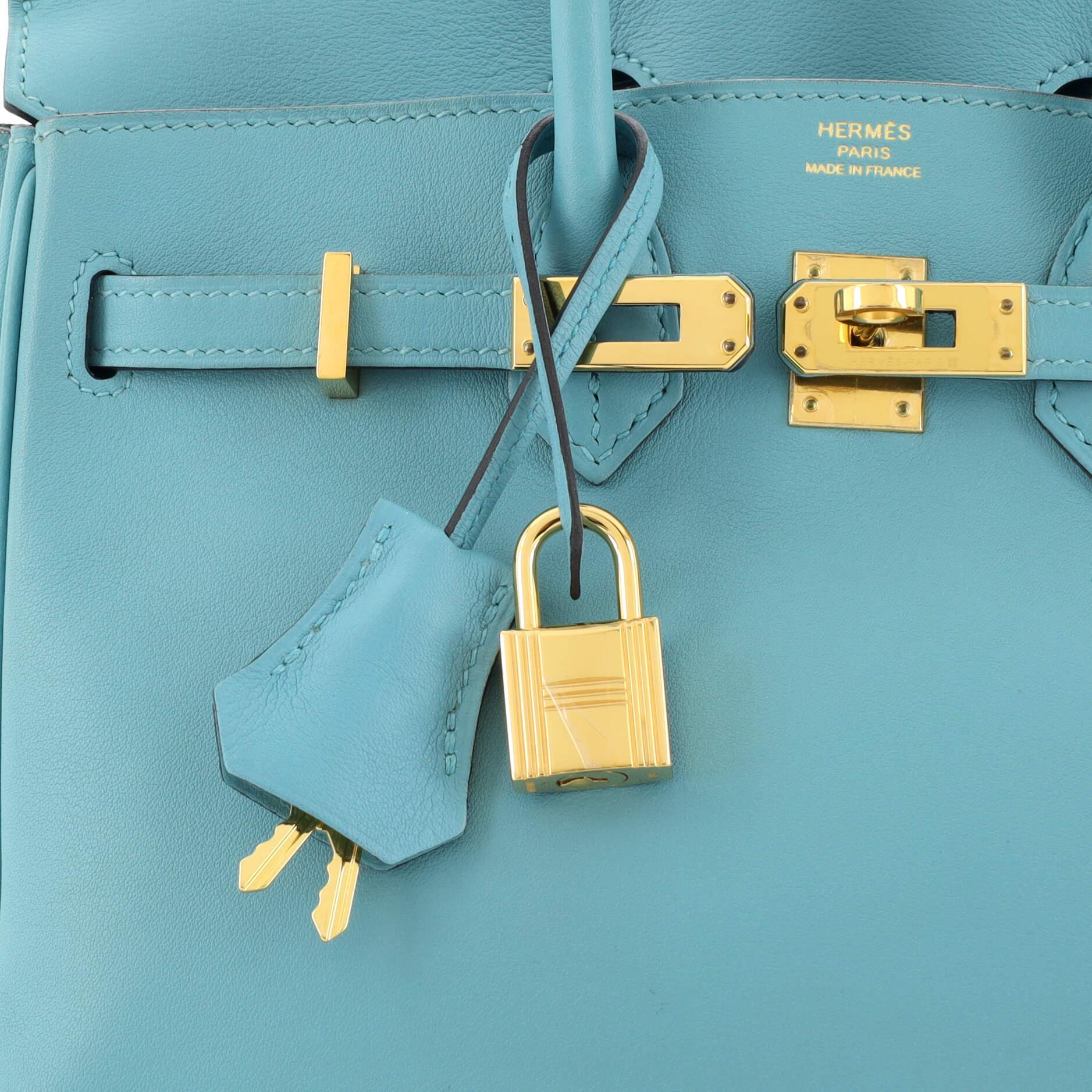 Hermes Birkin Handbag Bleu Atoll Swift with Gold Hardware 25 For Sale 3